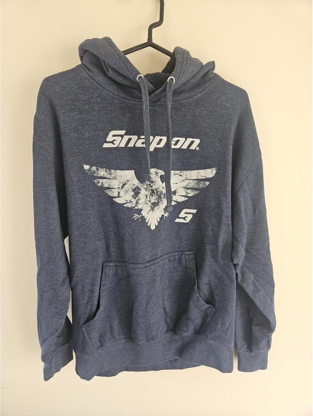 Mens Large Snap On Eagle Hoodie Pullover Navy Blue Sweatshirt
